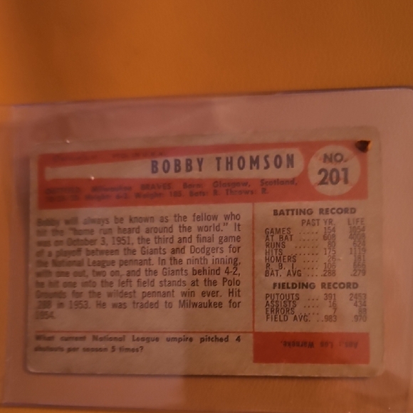 Bowman 1954 Bobby Thompson Baseball Card - Picture 2 of 11